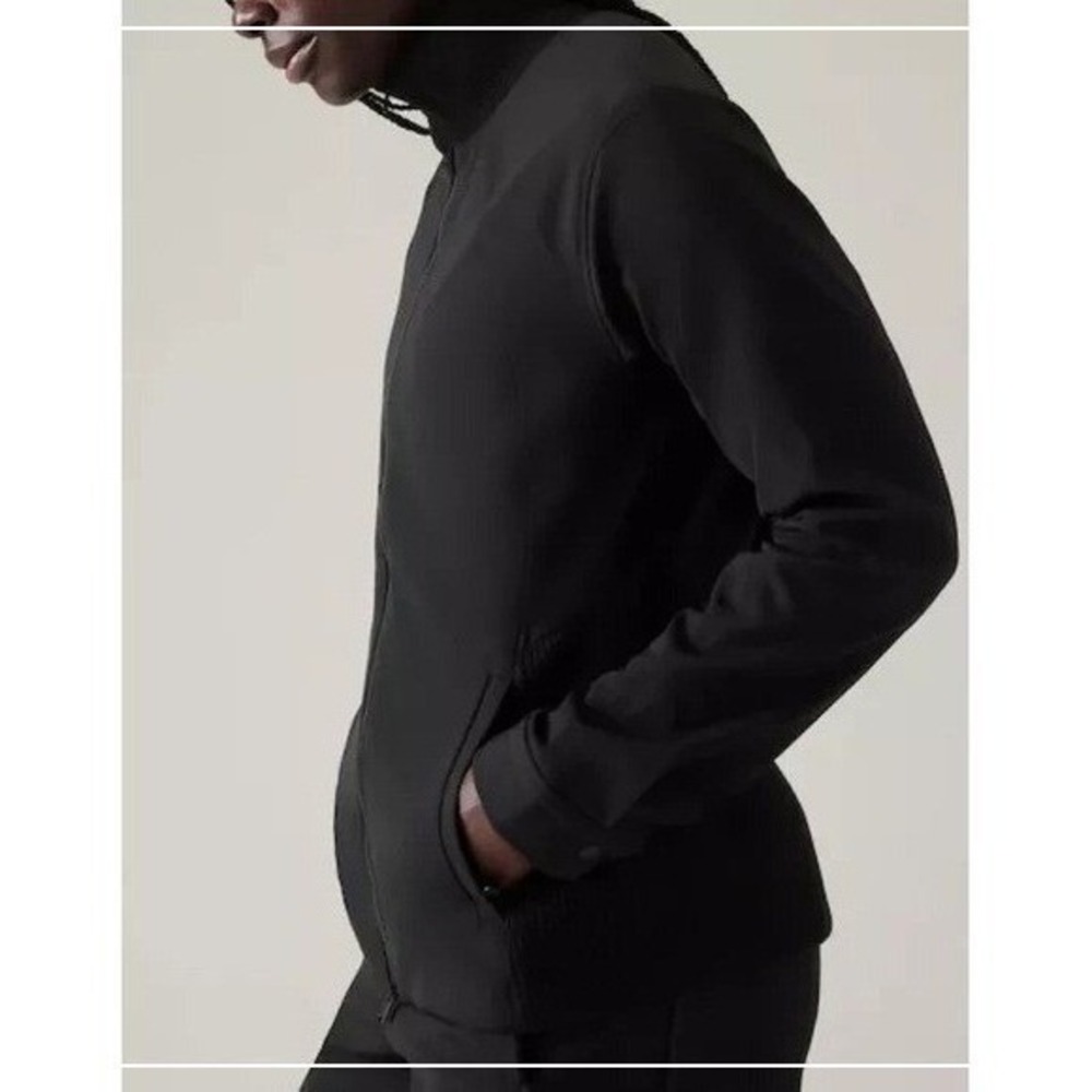 Athleta Jacket XL Black Bomber Full Zip Ribbed Pocket Athleisure Quiet Luxury